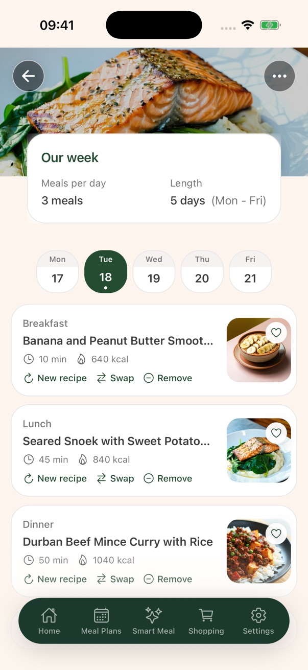 A week of meals decided in Meal Hack